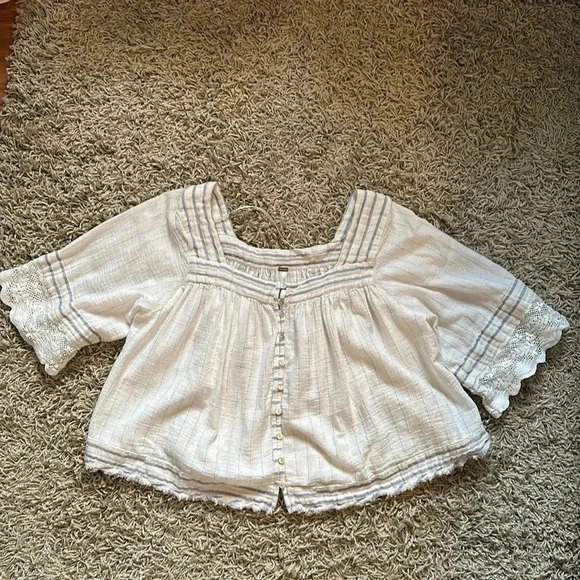 FreePeople Cottagecore Boho Romantic Fairy Whimsigoth Square NeckLace Blouse SzS - Picture 2 of 11